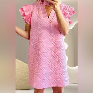 Pink Quilted Dress with Ruffle Sleeves